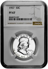 1957 50C Proof Silver Franklin Half Dollar NGC Graded PF 67 White Coin picture