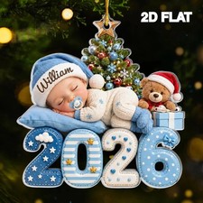 Custom Baby's First Christmas 2026 Ornament, Baby Name Keepsake New Parents Gif picture