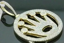 2.50Ct Round Cut Real Moissanite Rolex Pendant 14k Yellow Gold Plated Silver picture