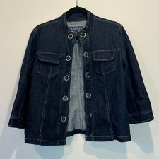 Vintage Y2K Baccini Blue Dark Wash Hoop Front Denim Jacket Womens Size Large picture