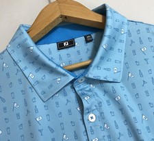 NEW FootJoy Men's Blue Printed Performance Golf Self Collar Polo Shirt Size 2XL picture