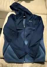 Columbia Boys Fleece Hooded Full Zip Jacket Blue L Polyester Outer Shell picture