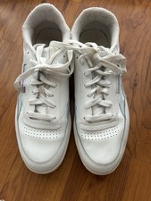Reebok woman’s  Club C Double Top Lace-Up Athletic Sneakers White/Light Blue Log picture