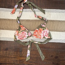 NEW Seafolly Australia Triangle Halter Bikini Swim Top US 6 AUS 10 Floral Olive picture