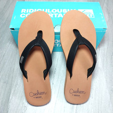 NEW in Box Reef Baja Sands W7 Flip Flops Black/Tan Cushion Thong Sandals CJ9084 picture