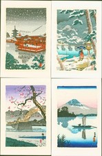 Tsuchiya Koitsu - Group of Four Small Japanese Woodblock Prints 1940s-50s picture