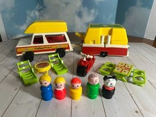 Vintage Fisher Price Little People Play Car/Jeep & Pop-Up Camper #992. COMPLETE. picture