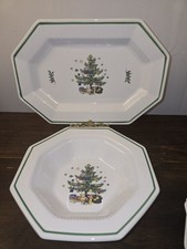 2pc VTG Nikko Classic Collection Ironstone Christmas Octagon Serving Bowl/plate picture