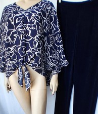 NWT Chicos 2pc Set 3R XL Tie Front HiLo Top Passprt Blue Travelers 2R XL Pants picture