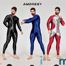 AMORESY Men's Shiny Glossy Swimsuit Jupsuits Fitness Sportswear Tights Overalls picture