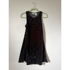 Vintage Black Velvet Mini Dress Embossed Floral Pattern picture