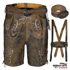 Men Lederhosen Suede German Costume Brown Authentic Oktoberfest Outfit picture
