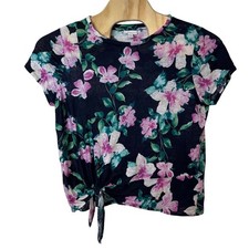 J. Jill Love Linen Floral Short Sleeve Top Size L Front Tie Summer Breathable picture