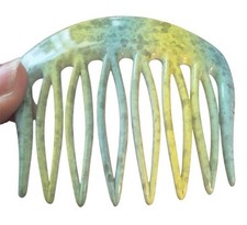 1970’s French Hair Comb in Marbled Green & Yellow, Made in Paris, Unworn picture