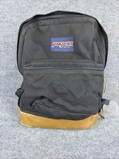Vintage Jansport Backpack 90's Black With Brown Leather Bottom  Made USA picture