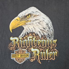 Vtg Harley Davidson 3D Emblem Mens Large Eagle Righteous Ruler Shirt picture