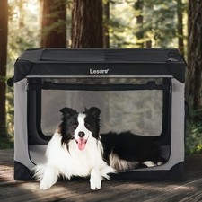 Dog Kennel Cage Crate Soft Lesure Collapsible 36 Inch L Gray Large 4-Door picture