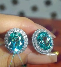 4 Ct Treated Certified Amazing Blue Diamond Stud Earrings In 925- Great Sparkle picture
