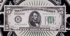 1928 B $5 Federal Reserve Note *NEW YORK* FRN Gem CU Fr#1952-B B69220445A ECC&C picture