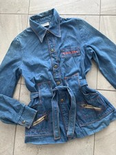 Vintage 70s Turtle Bax Denim Belt Jacket Shirt Contrast Stitch Mod Disco Boho S picture