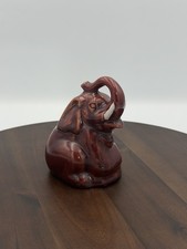 Rosemeade Pottery North Dakota Rustic Red Sitting Elephant Bell picture