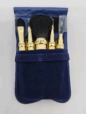 CHRISTIAN DIOR MAKE-UP BRUSH SET GOLD TONE METAL TRAVEL SMALL VINTAGE AUTHENTIC picture