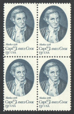 Vintage Unused US Postage Block 13 Cent Stamps ALASKA 1778 Capt.n James Cook picture