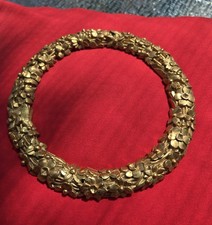 Antique French Cast Bronze Floral Wreath Furniture Mount Applique Ormolu 5.8 picture