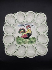 Vintage Italian Hand Painted Rooster Ceramic Deviled Egg Plate Platter Italy picture