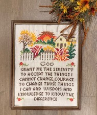 Vintage 1970s Completed ”Serenity Prayer” Cross Stitch Sampler in Original Frame picture