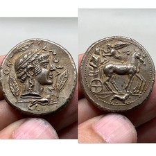 341-329 BC Ancient Greece Apollo Son of Zeus Coin - Silver  Tetradrachm picture
