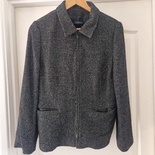 Windsmoor Jacket Tweed Size 10 Black Fleck Zip Pockets Wool Winter Warm Lined picture