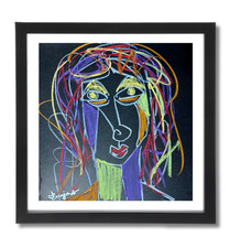 Guajardo Art Original Chalk Pastel 12x12 Cubism Girl Signed Paper Home Decor picture