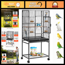 Large Wrought Iron Bird Cage with Flat Top, Perches & Slide-Out Tray for Parrots picture