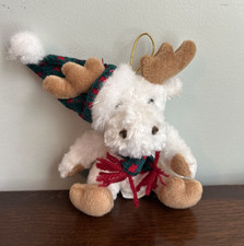 Chrisha Christmas Moose Ornament White Plush Playful Plush 1988 Vintage 6