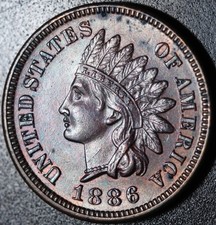 1886 INDIAN HEAD CENT - With LIBERTY & Near 4 DIAMONDS - AU UNC - T1 TYPE 1 picture