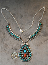Navajo Alfred Joe Necklace Royston Turquoise, Coral & Sterling 69 grams 23 inch picture