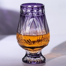 Purple Glencairn Glass 6oz Hand Cut To Clear Nosing Tasting Whiskey Glass picture