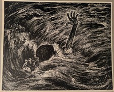 Lorenzo Homar 1959 Niño ahogándose – Rare Puerto Rican Woodcut picture