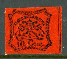 Italy 1867 Roman States 10¢ Black/Vermillion Scott #15 Mint L420 picture