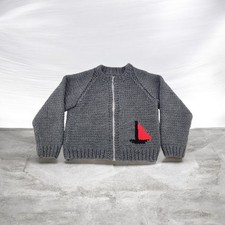 VTG 50s 60s Cowichan Sweater Kids 4T Wool Full Zip Sail Boat Knit Cardigan picture