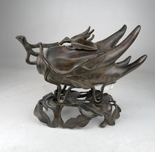 Chinese Qing Dynasty 9” X 8” Bronze Buddhas Hand Finger Citron Lidded Censer picture