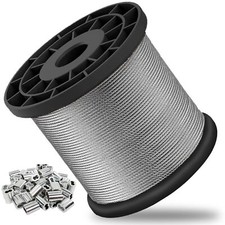 328FT 1/16 Stainless Steel Wire Rope Aircraft Cable with 150Pcs Crimping Sleeves picture