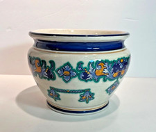 Vintage Facciolini Castelli Italy Hand Painted Signed Ceramic Planter Jardiniere picture