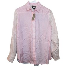 NEW J. CREW Shirt Pink Blue Women Size 0 Classic Button Up Striped Long Sleeve picture