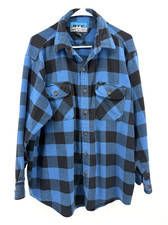 BTC Blue Flannel Shirt Button Up Long Sleeve Check Pocket Bay Trading Men XL EUC picture