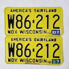 1981 - 83 Wisconsin License Plate Pair 🔥 Vintage WI Matching Tags W86-212 picture