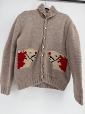 Vintage 1950s Cowichan Knitted Sweater Herford Cows Button up L/XL picture