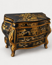 Antique Chinoiserie Commode Chest of Drawers Black Lacquer Gilt Ormolu picture