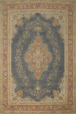 Vintage Gray Wool Traditional Living Room Rug 9x13 Medallion Overdyed Carpet picture